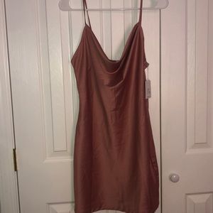 Nude Silk Cowl Neck Dress